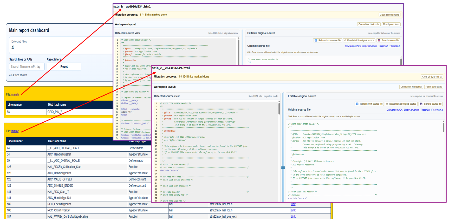 Screenshot of the main report with links to the corresponding source-file reports. :width: 100% :align: center